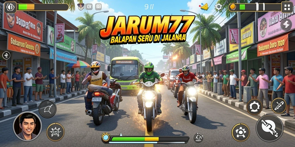 Tampilan gameplay JARUM77 dengan intensitas balapan yang mengasyikkan.