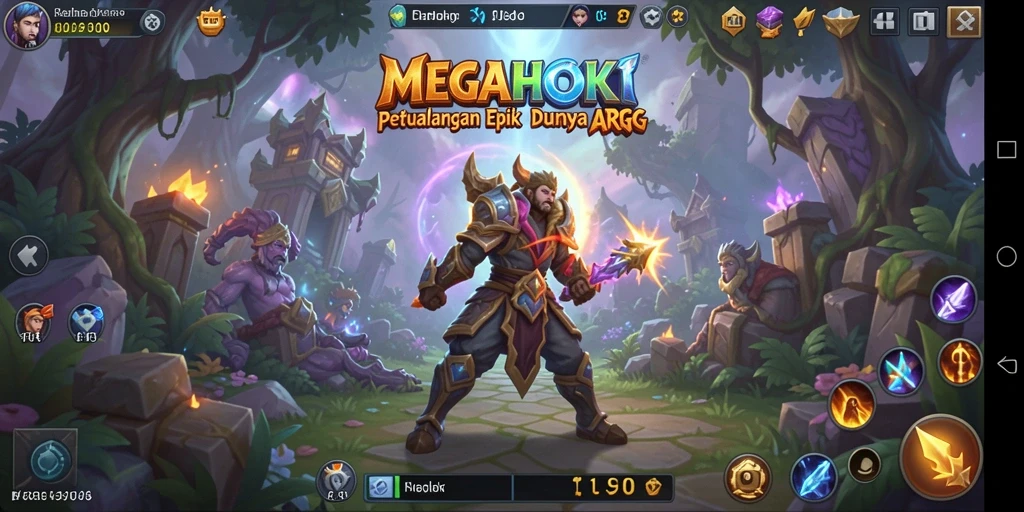Tampilan gameplay epik dalam MEGAHOKI, menampilkan pertarungan seru dan dunia yang luas.